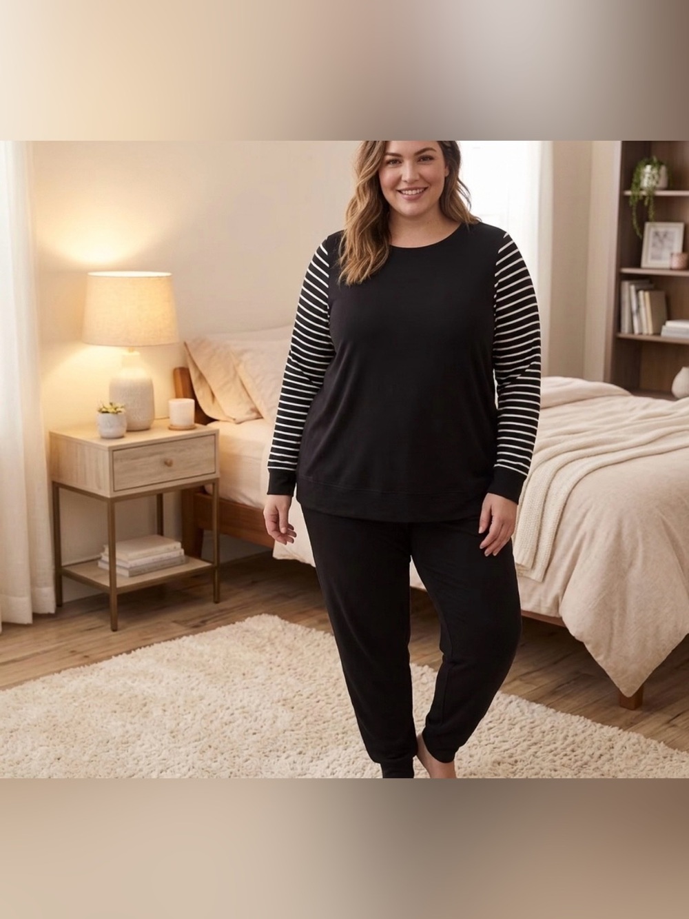 Torrid Plus Size Cozy Knit
Contrast Striped-Sleeve Lounge
Crewneck Top.